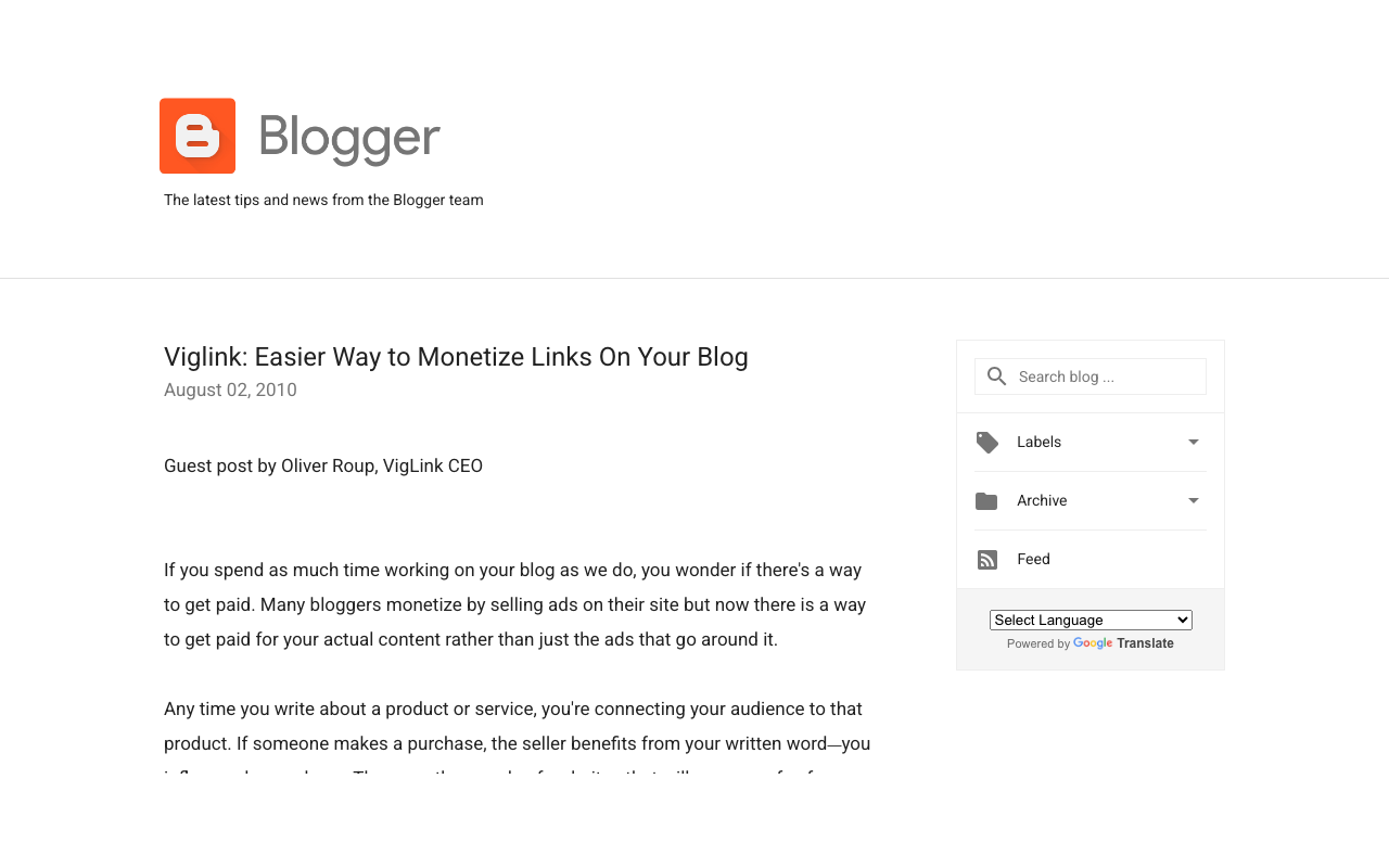 Google Blogger Blog article screenshot